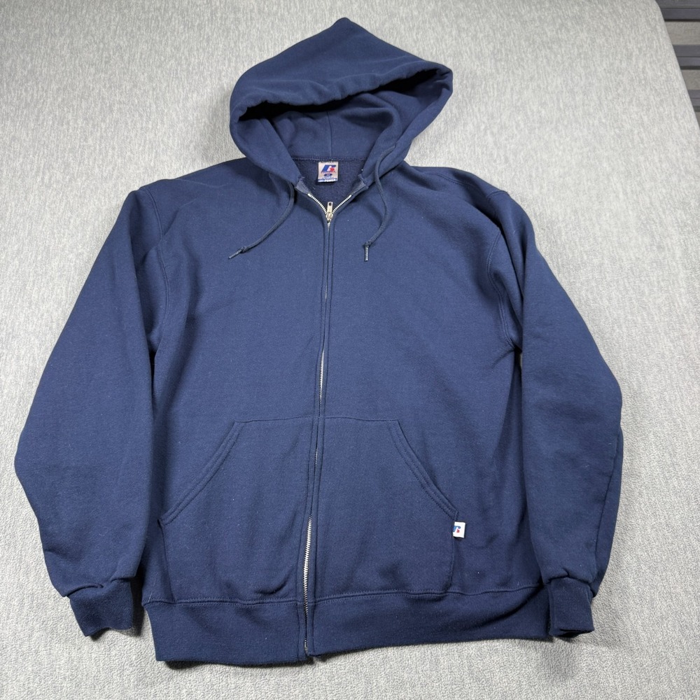 Russell Athletic‎ Hoodie Mens Medium Blue Dri-Power Full Zip Fleece Sweatshirt